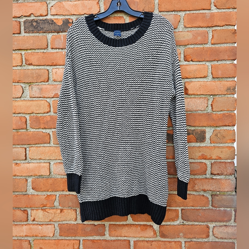 🖤 GAP Black & White Textured Knit Sweater Dress with Side Zipper Detail